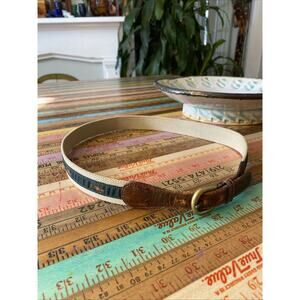 VINTAGE Horse Race Canvas Equestrian Leather Brass Women’s Belt Sz 30 Preppy